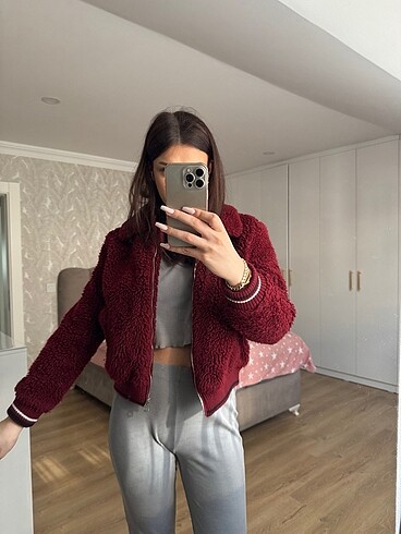 Bershka bordo yün ceket