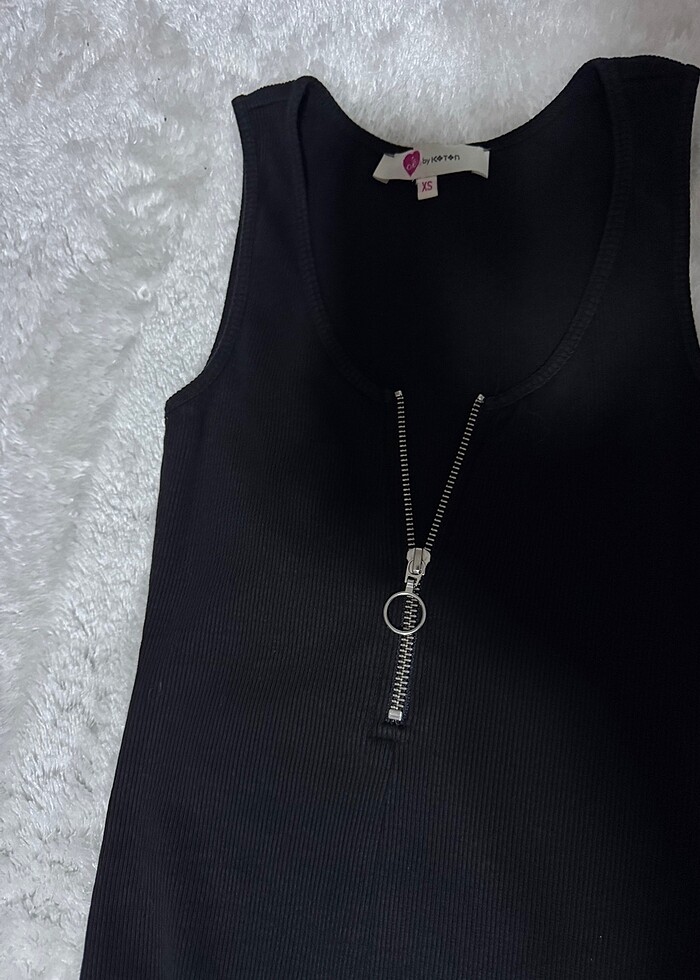 Fermuar Detaylı Siyah Koton Elbise - Görsel 3