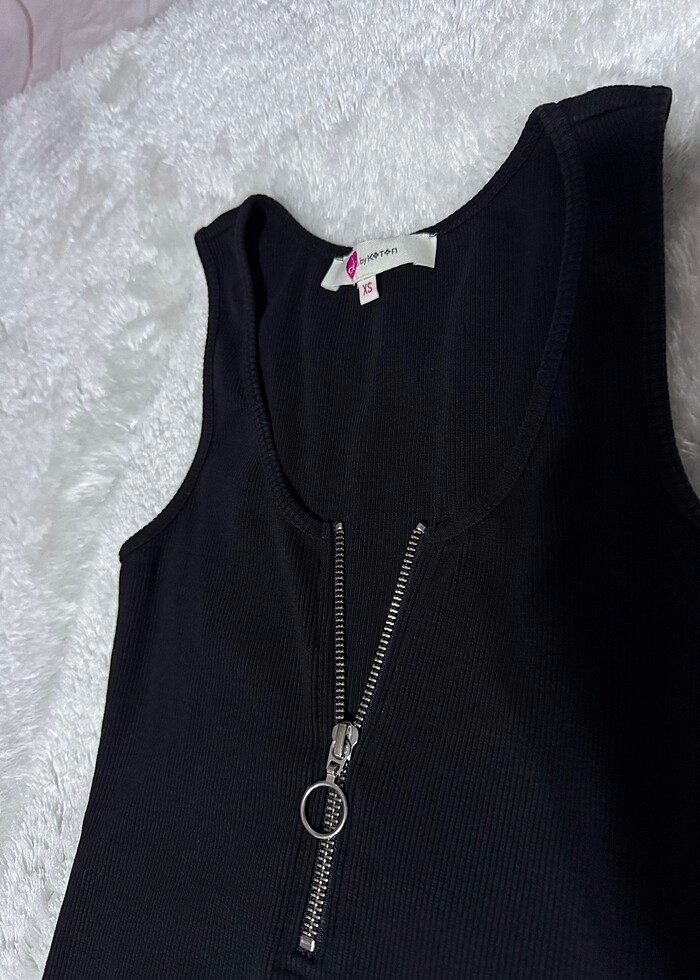 Fermuar Detaylı Siyah Koton Elbise - Görsel 4