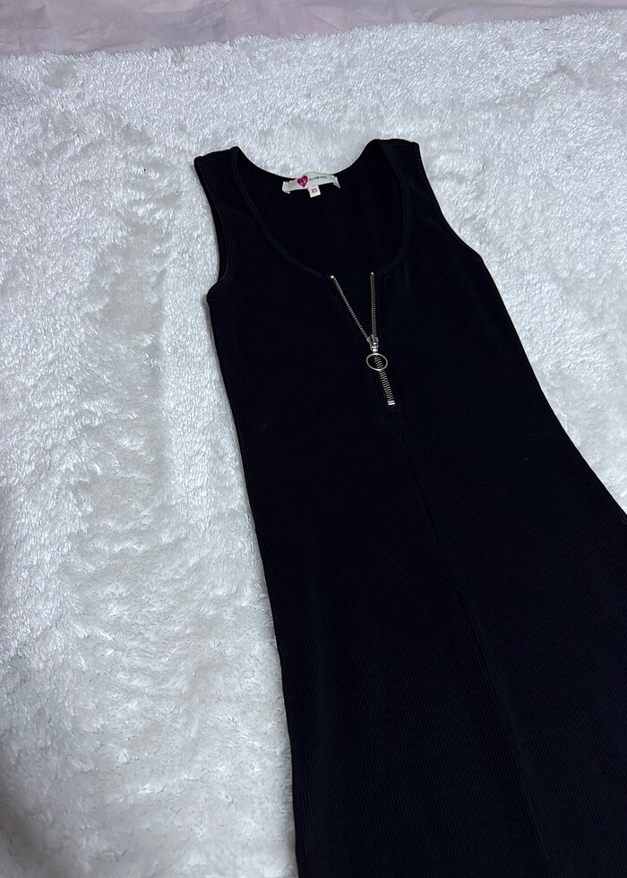 Fermuar Detaylı Siyah Koton Elbise - Görsel 5