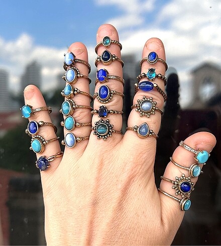 Turkuza lapis vintage pirinç yüzükler