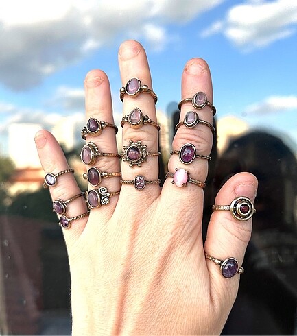 Ruby taşlı vintage pirinç yüzükler