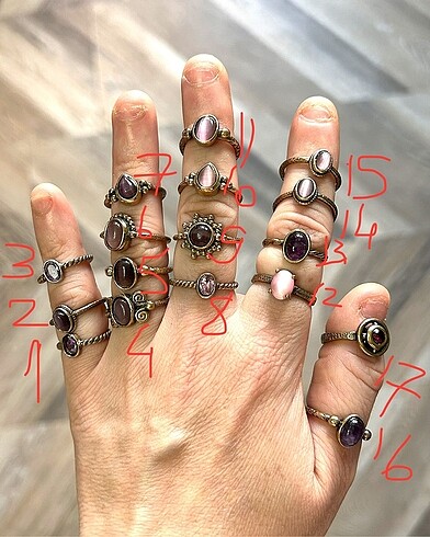 Zara Ruby taşlı vintage pirinç yüzükler