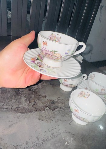 2li Pastel Desenli Beyaz Porselen Fincan