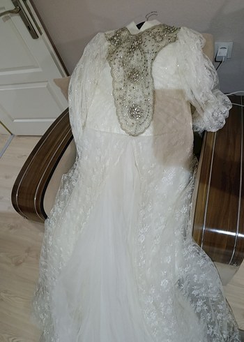 Vintage Yüksek Yakalı Prenses Gelinlik - Görsel 5