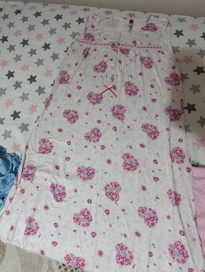 Nakışlı Mavi Hamile ve Emzirme Gecelik - Görsel 4