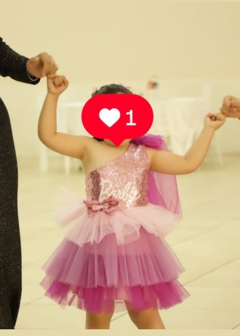 Pembe Barbie Temalı Straplez Çocuk Elbisesi