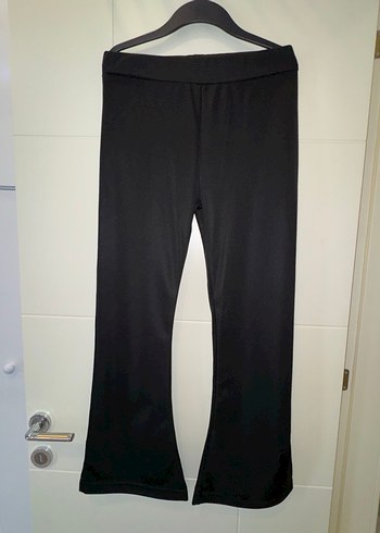 Siyah Kadın Midi Fitilli İspanyol Paça Pantolon
