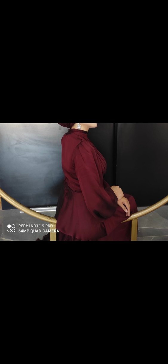 Bordo Uzun Kollu Modern Klasik Kadın abiye - Görsel 3
