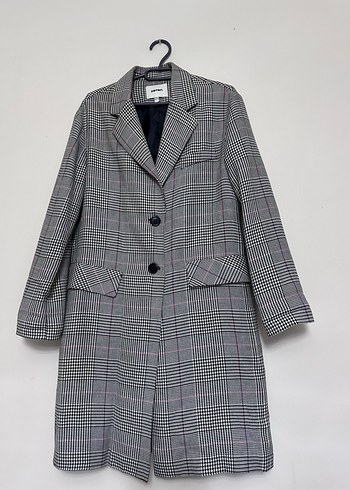 Düğmeli Gri Ekose Midi Kadın Kaban - Görsel 3