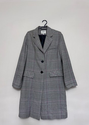 Düğmeli Gri Ekose Midi Kadın Kaban - Görsel 2