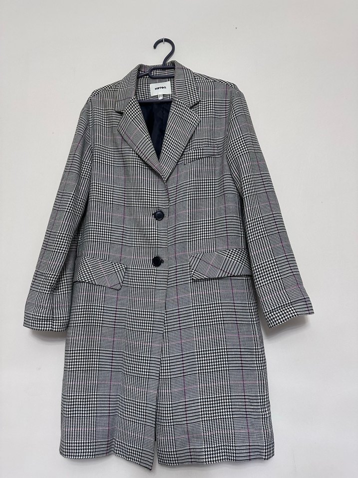 Düğmeli Gri Ekose Midi Kadın Kaban - Görsel 3