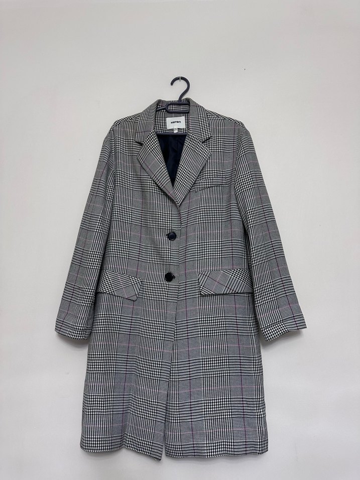 Düğmeli Gri Ekose Midi Kadın Kaban - Görsel 2