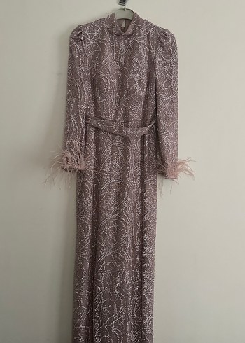 Kürk Detaylı Yılan Desenli Uzun Abiye Elbise - Görsel 2