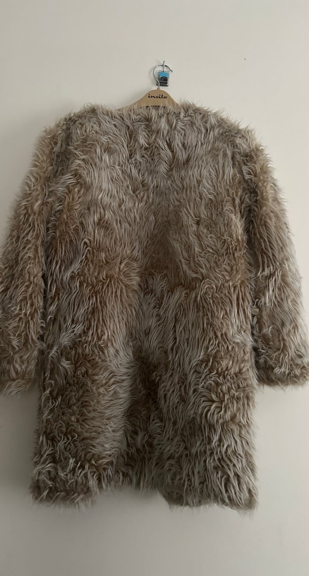 Bej Kadın Midi Kürk Detaylı Mont - Görsel 3