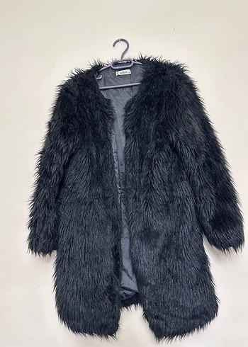 Uzun Siyah Kürk Detaylı Kadın kaban - Görsel 2