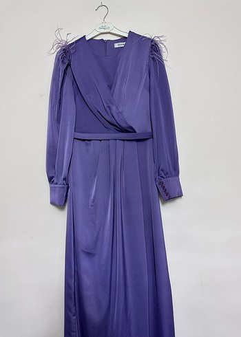 Mor Drapeli Uzun Kollu Uzun Elbise - Görsel 3