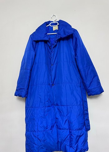 Düğmeli Mavi Uzun kaz tüyü Kadın Kışlık Mont - Görsel 3