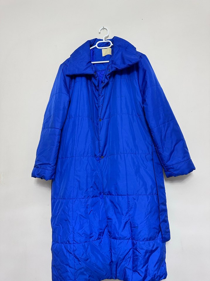 Düğmeli Mavi Uzun kaz tüyü Kadın Kışlık Mont - Görsel 3