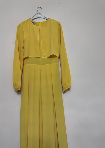 Sarı Pilili Uzun Kollu Kadın Elbise - Görsel 3