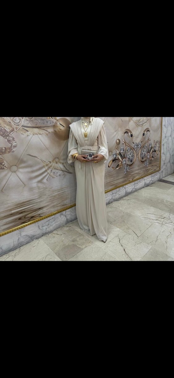 Uzun bej şifon lavin abiye - Görsel 2