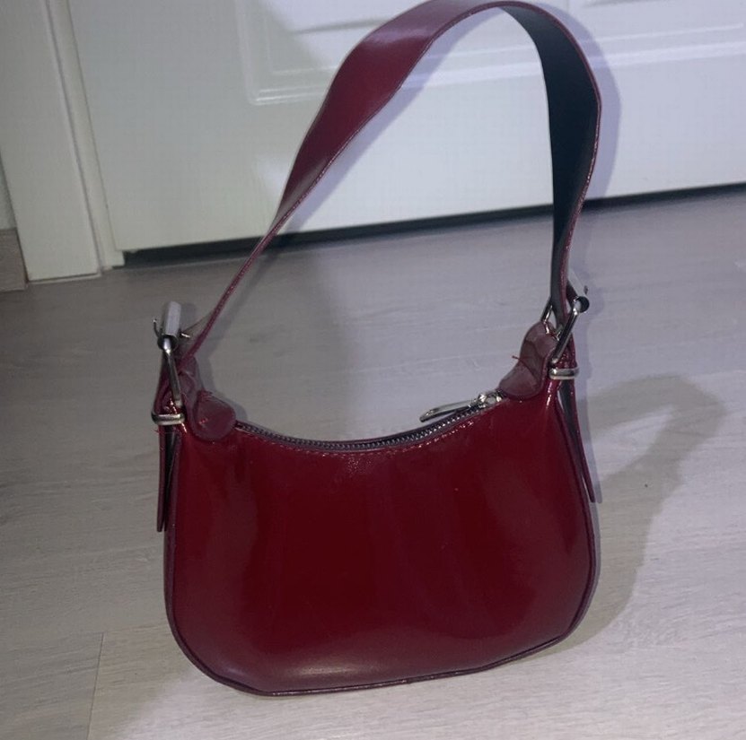 Burgundy Parlak Deri Kadın Omuz Çantası - Görsel 2