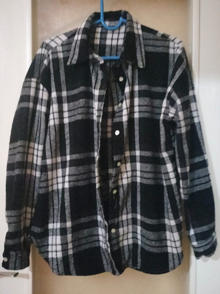 Düğmeli Gri Ekose Kadın Gömlek - Görsel 2