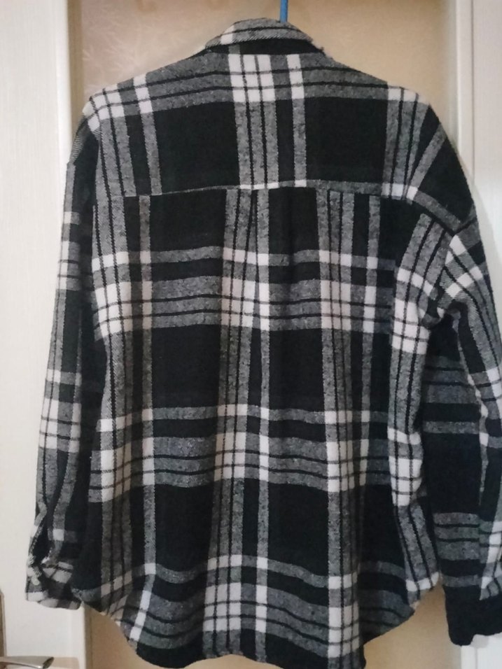 Düğmeli Gri Ekose Kadın Gömlek - Görsel 4