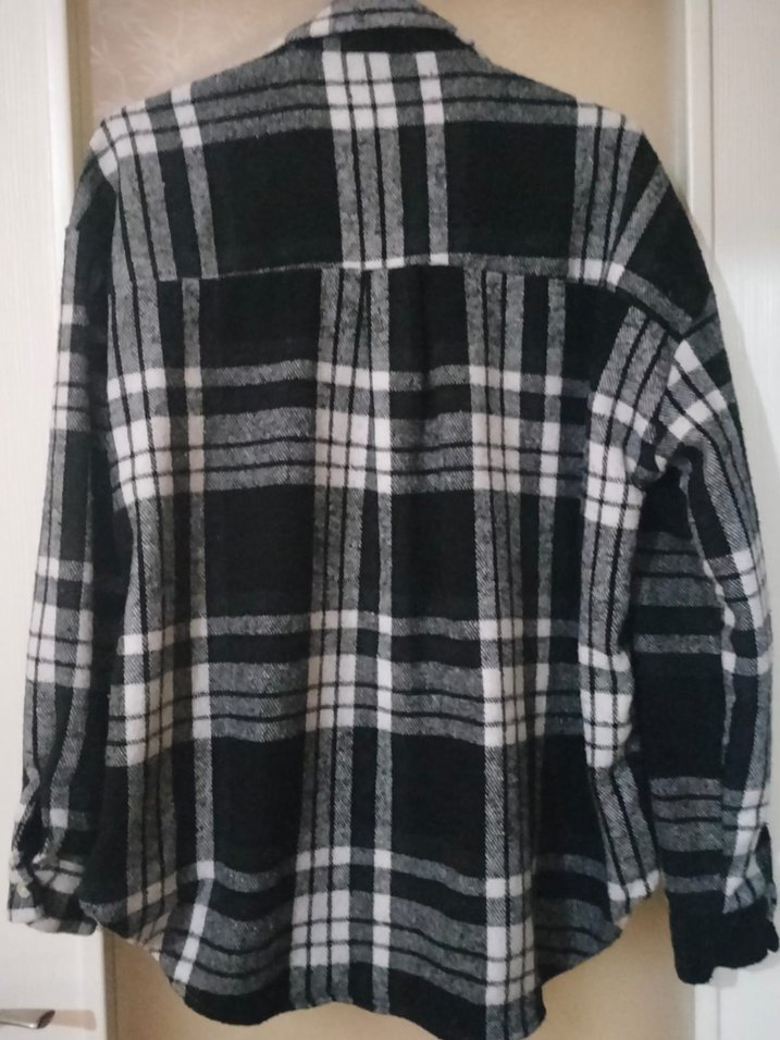 Düğmeli Gri Ekose Kadın Gömlek - Görsel 3