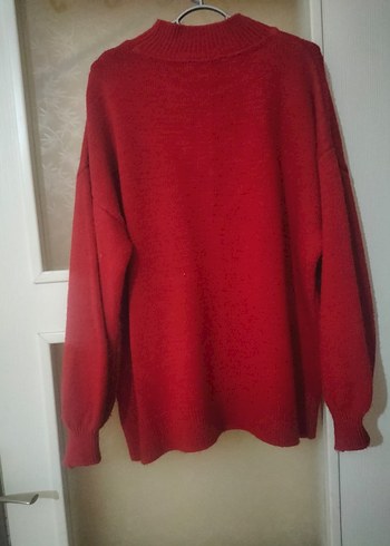 Düğmeli Kırmızı Kadın Triko Kazak - Görsel 2