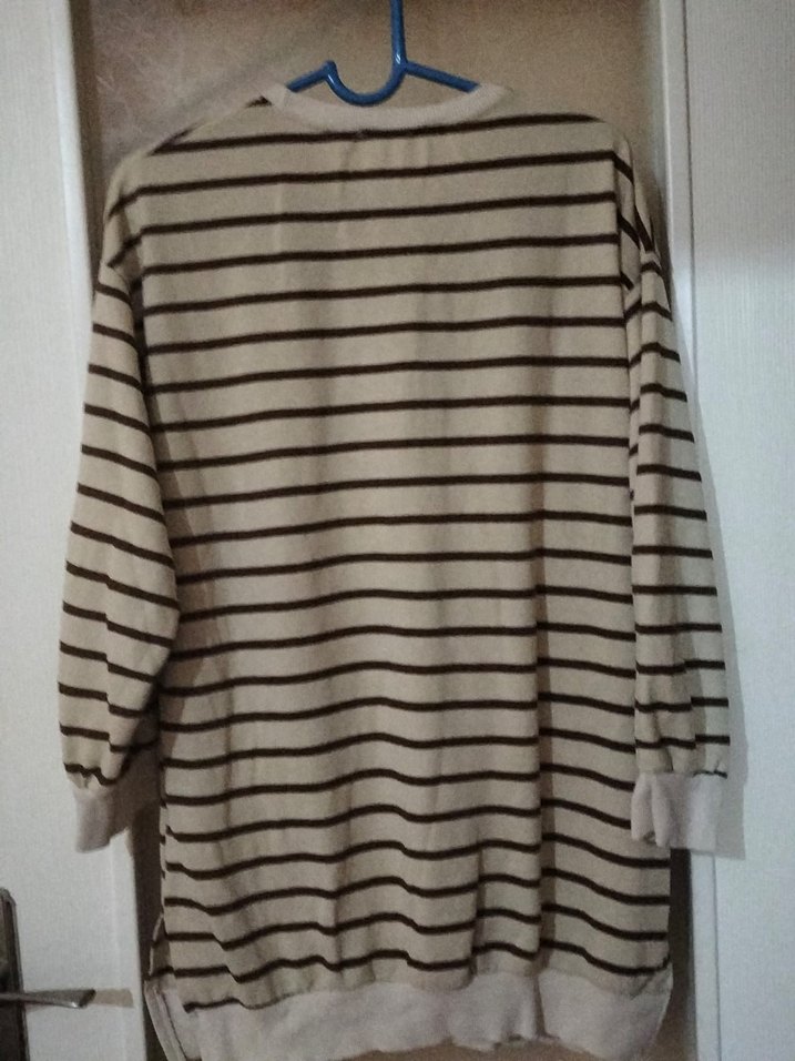 Bej Çizgili Uzun Kollu Kadın Kazak - Görsel 4