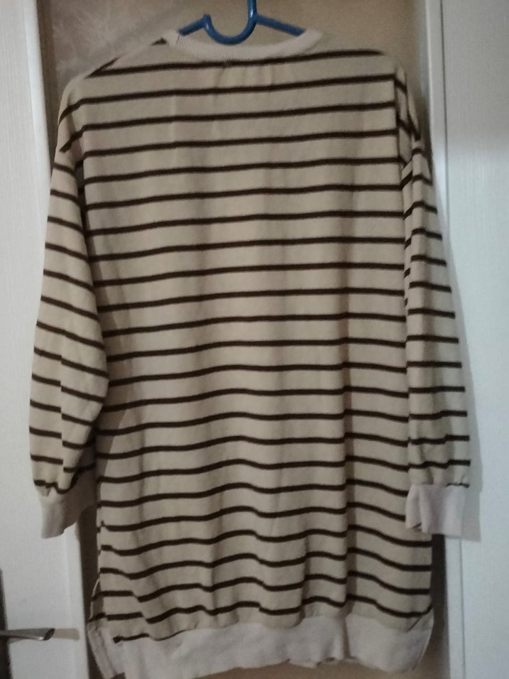 Bej Çizgili Uzun Kollu Kadın Kazak - Görsel 3