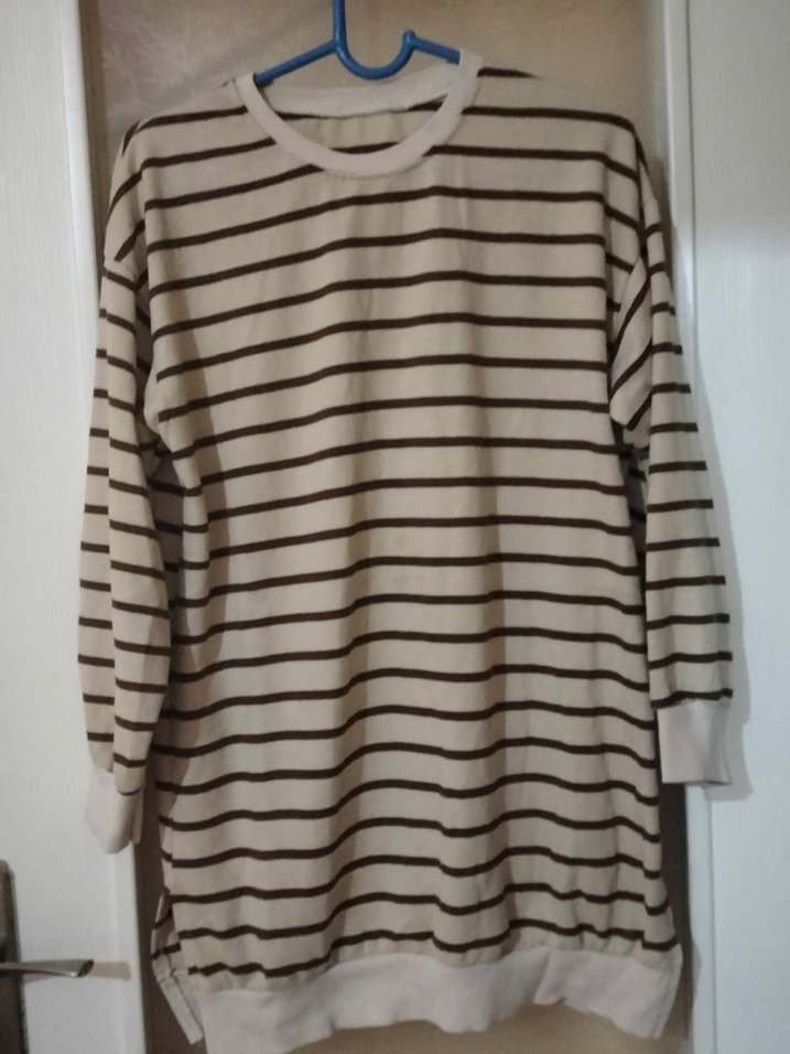 Bej Çizgili Uzun Kollu Kadın Kazak - Görsel 2