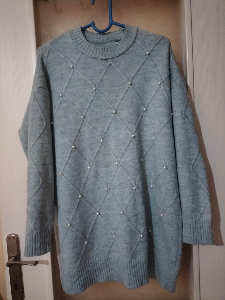 Gri Kadın Triko Uzun Kollu Kazak - Görsel 2