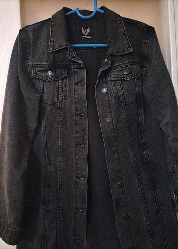 Siyah Uzun Kadın Kot Ceket - Görsel 2