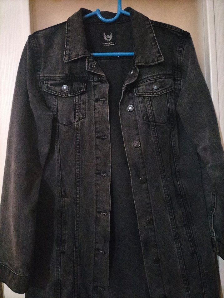 Siyah Uzun Kadın Kot Ceket - Görsel 2