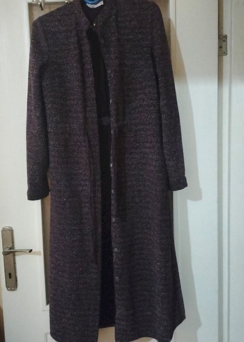 Kadın Gri Uzun Örgü Yün Kaban - Görsel 4