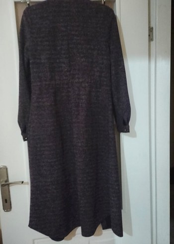 Kadın Gri Uzun Örgü Yün Kaban - Görsel 3