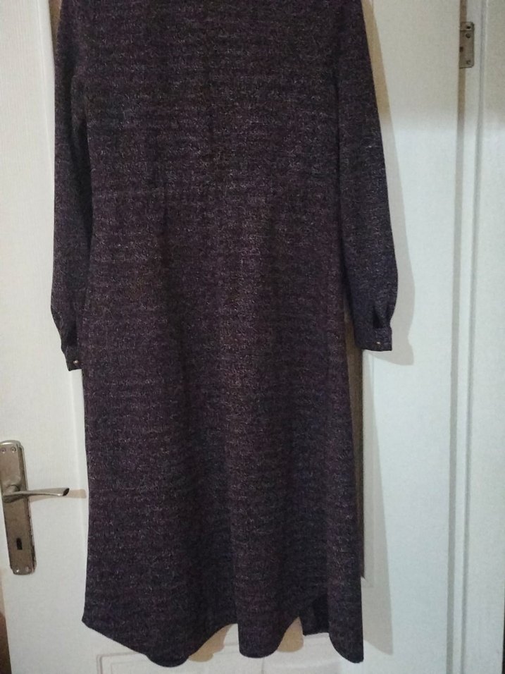 Kadın Gri Uzun Örgü Yün Kaban - Görsel 2