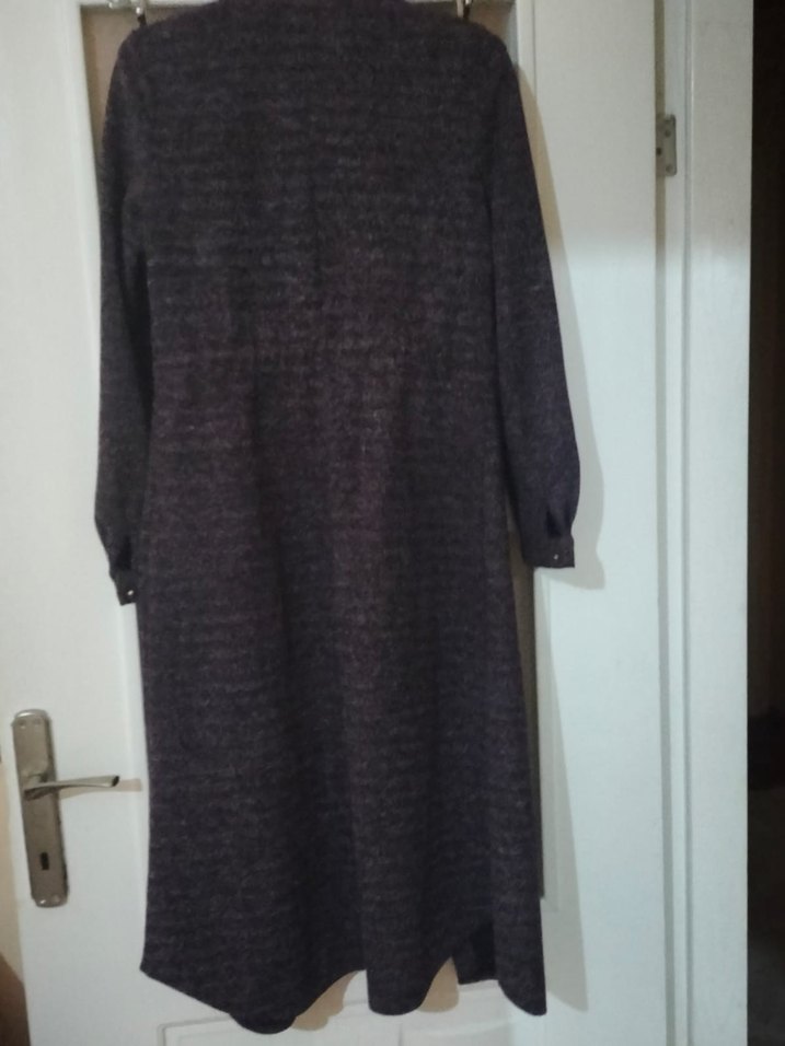 Kadın Gri Uzun Örgü Yün Kaban - Görsel 3