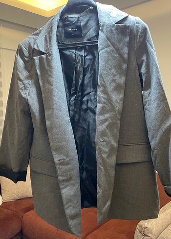 Gri Kadın Keten Midi Blazer Ceket