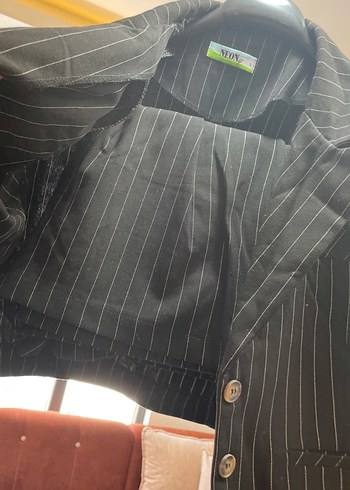 l Beden Düğmeli Siyah Kadın Blazer