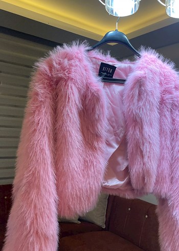 l Beden pembe Renk Pembe Kadın Suni Kürk Midi Ceket