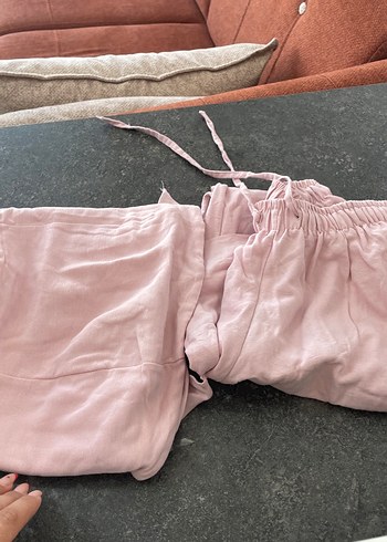 Pembe Midi Keten Rahat Kesim Kadın Pantolon