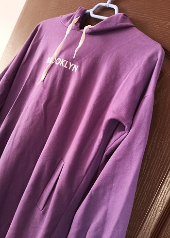 Diğer Mor Uzun Kollu Kapüşonlu Sweatshirt