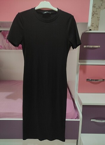 Siyah bisiklet yaka kadın bodycon elbise