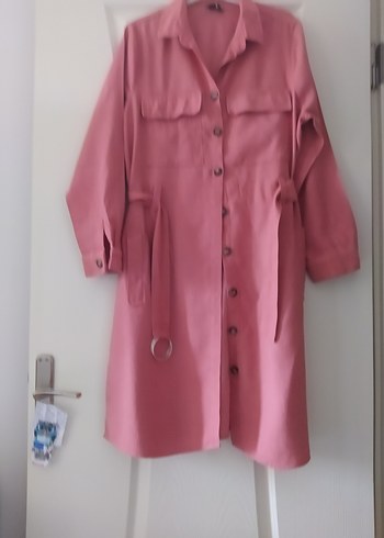 Düğmeli Pembe Uzun Kadın ceket