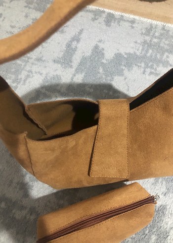 Kahverengi Süet Kadın Çanta ve Mini Cüzdan - Görsel 3