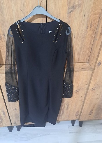 Uzun Kollu Siyah Gotik Abiye Elbise