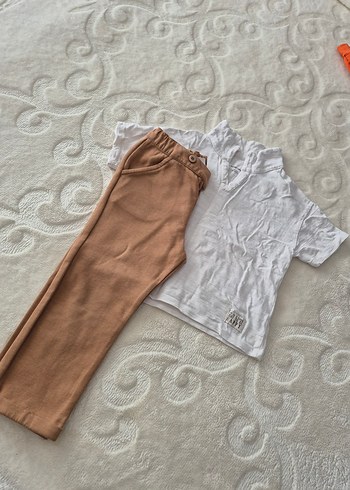 Bej Keten Erkek Bebek Kısa Kollu Takım - Görsel 4